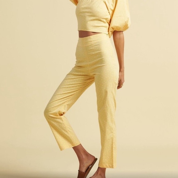 Billabong x The Salty Blonde Moonlight High Rise Pants Yellow Polka Dot Size 26 - Picture 2 of 11